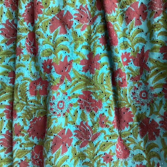 Sundance Floral Button-Up Shirt PXL Green & Burgundy Rhea eyelet 100% Cotton - Picture 9 of 12